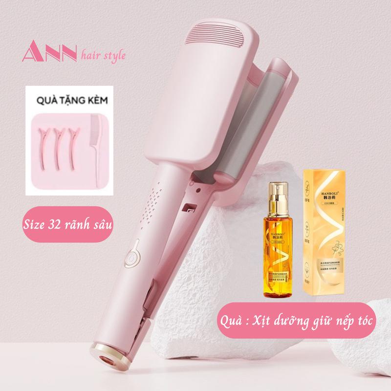 Máy uốn tóc xoăn sóng HIPPIE 3 trục rãnh sâu - trục 32mm - công nghệ ion âm kết hợp phủ men gốm bảo vệ tóc