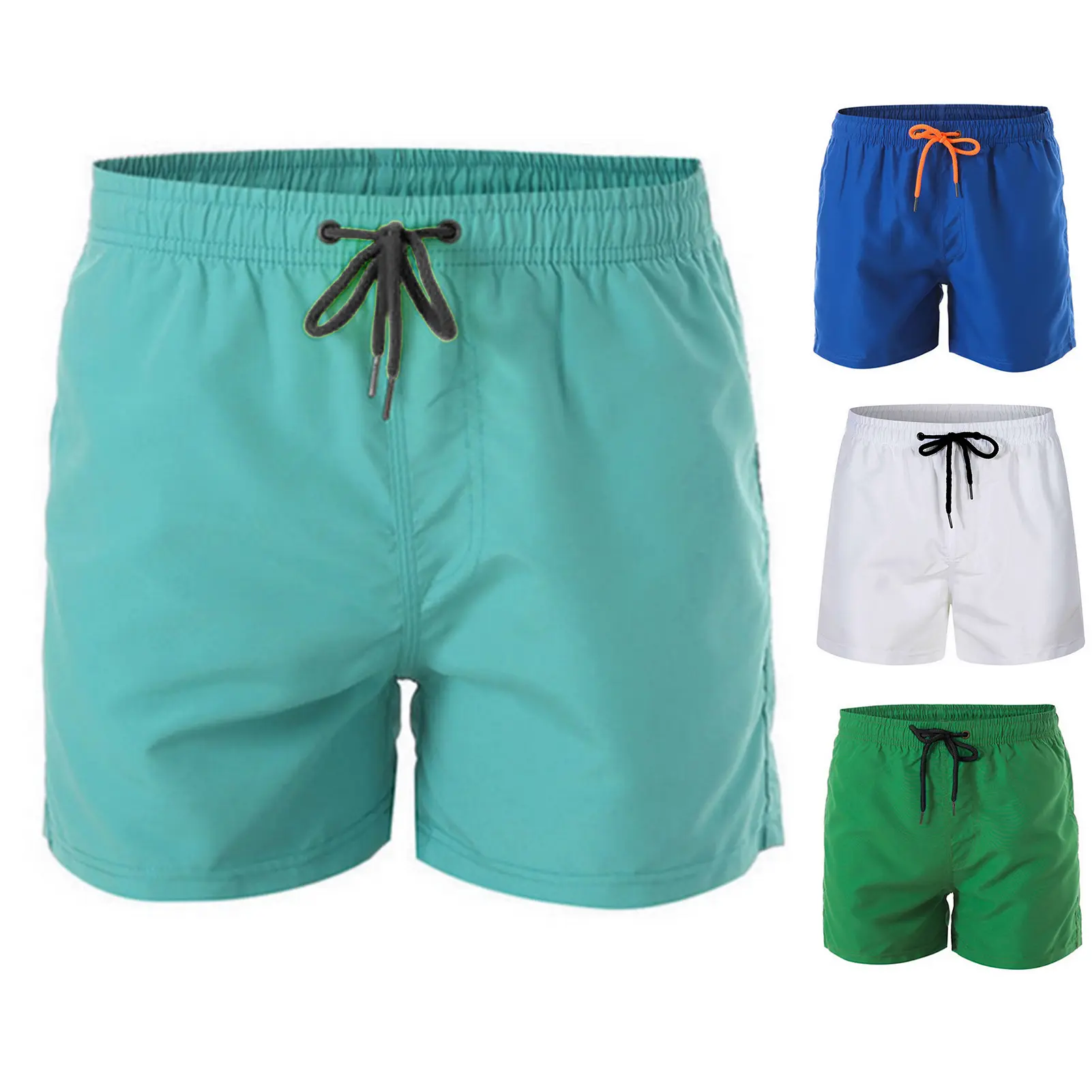 Voidistari-Beach Shorts Solid Color Inner Mesh Men Quick Dry Drawstring Pants for Vacation