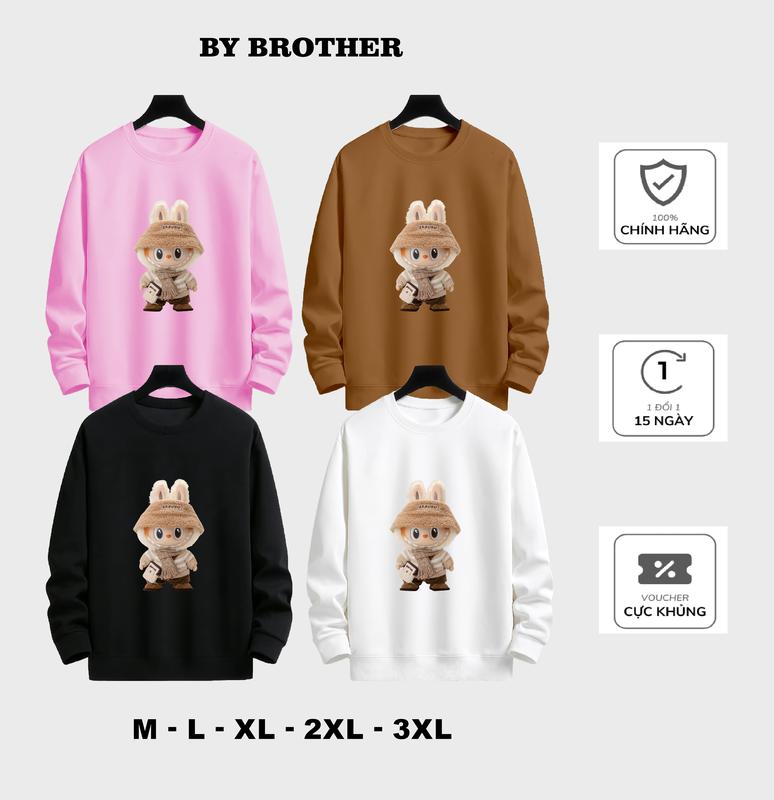 Áo Thun LABUBU Dài Tay Form Dáng Dễ Phối Đồ Co Dãn Thoải Mái Nam Menswear Cổ Tròn Unisex - Hoodie, Shirt Ong