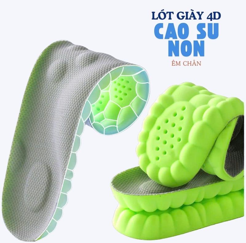 Cặp Lót Giày loại chuẩn 4D cao su non, cộng nghệ mới 2025, đàn hồi hấp thụ lực,thoáng khí , giảm mùi,Bộ đội tân binh,chơi thể thao,chạy bộ đi làm, nhảy Aerobics-Miếng lót giày