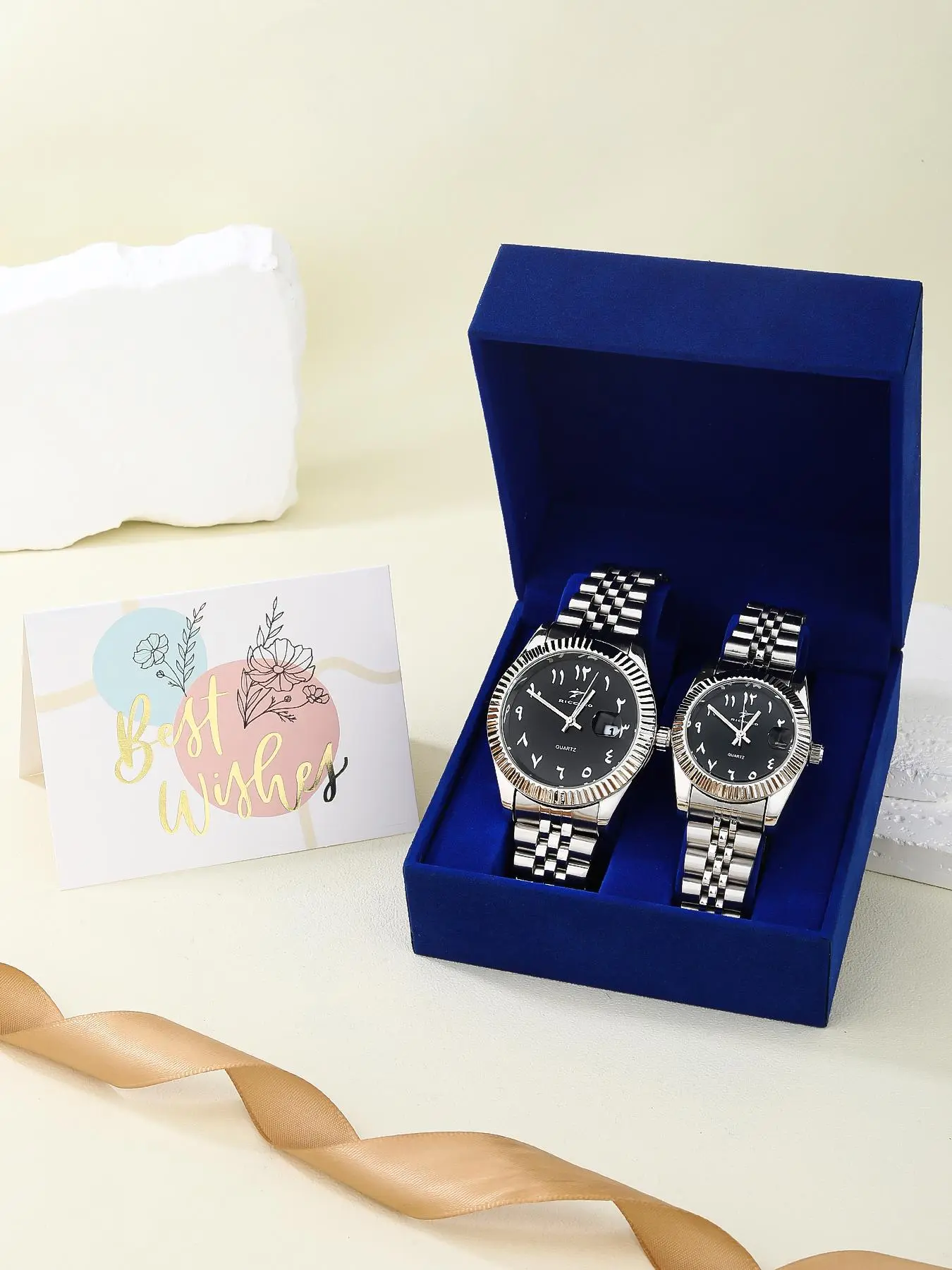 Classic Round Dial Analog Quartz Couple Matching Watch (2counts), Business Calendrier Watch with Box for Party, Daily Clothing Decor Birthday Gift, Valentine's Day, Gift for Her