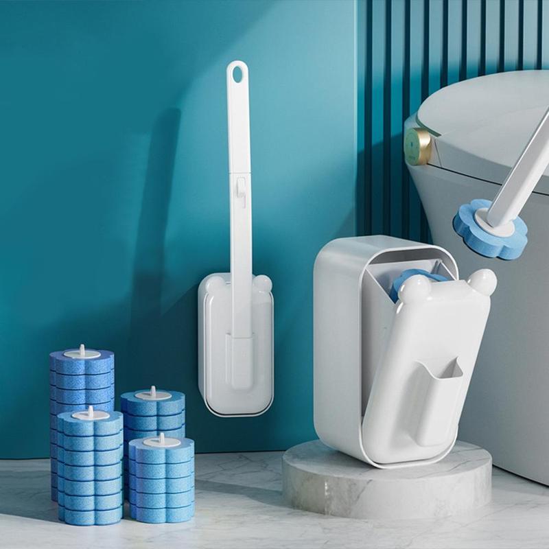 Toilet Cleaning Brush Set with Holder, 1 Count Toilet Brush & 6 Disposable Refill Heads Kit, Bathroom Cleaning Tool for Home Dormitory Hotel 0