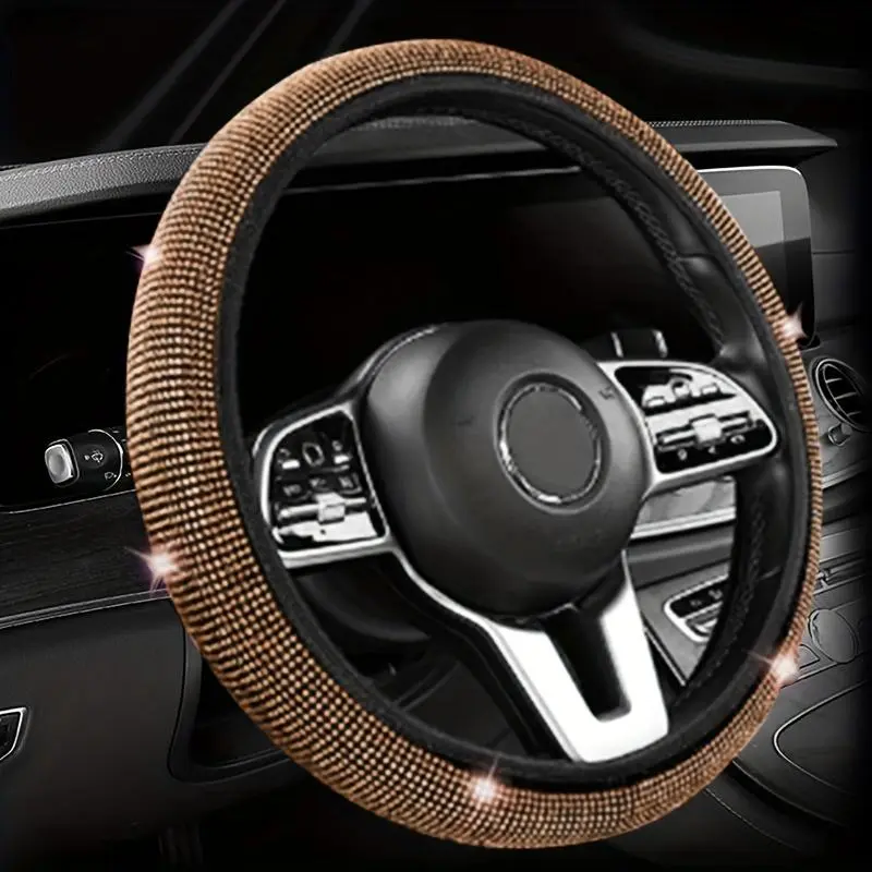 Rhinestone Decor Car Steering Wheel Cover, Glitter Car Steering Wheel Protector, Universal Car Steering Wheel Cover for Women & Men