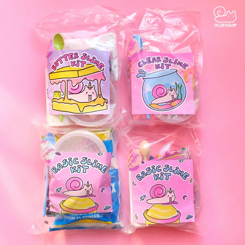 Bộ kit tự làm slime đầy đủ dụng cụ - Basic slime - Butter slime - Clear slime- Có kèm hũ đựng, màu thực phẩm, Stickers và đồ trang trí