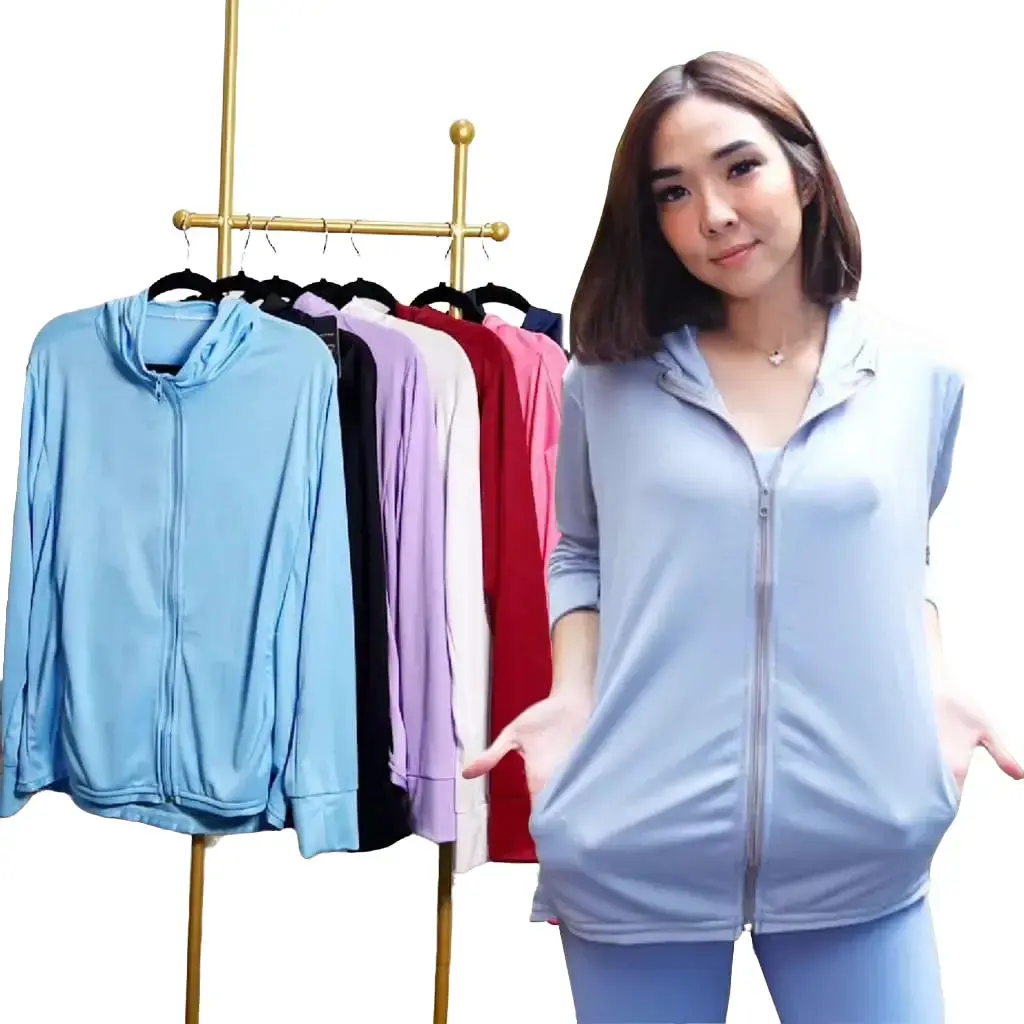 WOMEN AIRism Jaket Mesh Hoodie UV Protection Sport Olahraga Wanita Abu