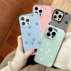Case Compatible for iPhone 17 17Air 16 15 Pro Max 14 Plus 11 12 13 iPhoneX Xs Max XR 11Pro 11Pro Max 6 6s Plus 7 8 Plus SE 2020 7P 8P Cute Paw Print Puppy Jelly Color Two-in-One Phone Case