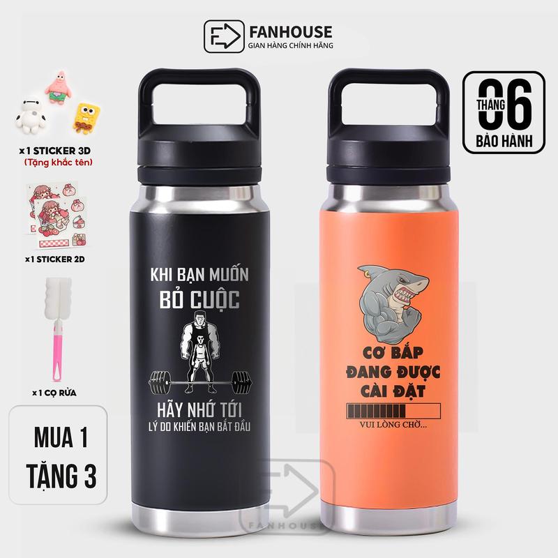 Bình giữ nhiệt Titan V2 dung tích 1100ml chất liệu inox 304 Fan House khắc tên theo yêu cầu