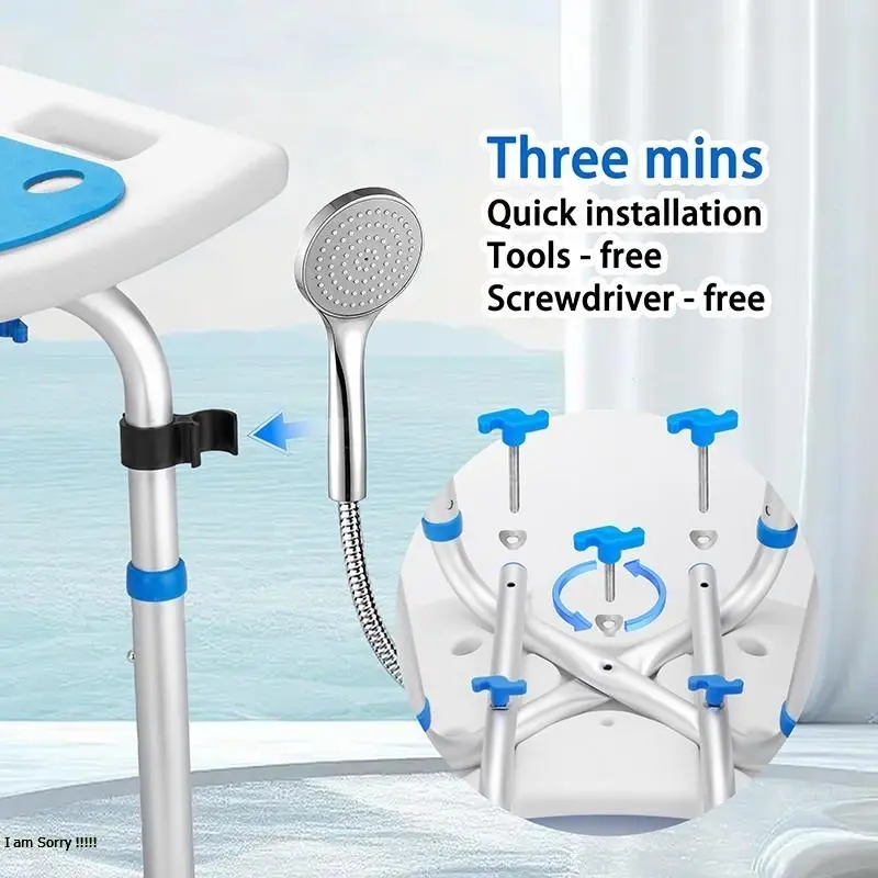 Aluminum Alloy Shower Chair, Adjustable Height Shower Stool with Backrest, Bathroom Safety Bar for Elderly & Disabled 2