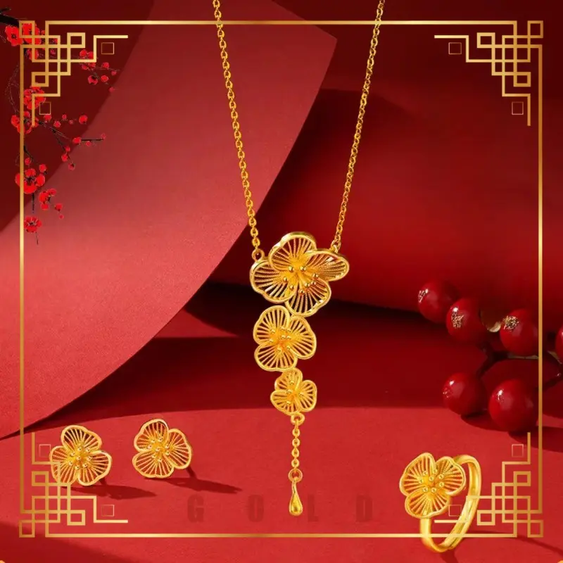 [Lucky K Gold]  Plum Blossom Snow Set Gold-Plated Women's Elegant Chain Set