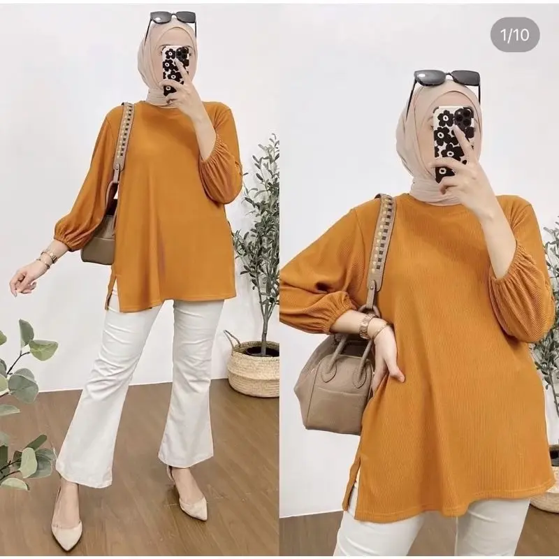 Atasan Blouse Hanover Rajut Oversize Tangan Balon Baju Batwing 0