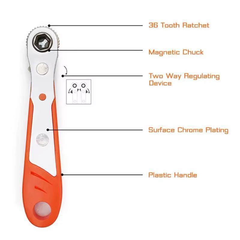Obeng Ratchet 36 Gigi Cocok untuk Ruangan Kecil di Sepeda Motor dan Mobil Alat Obeng Fender Siku Berbentuk L Maju dan Mundur 1+10+9pcs Selongsong 5mm-13mm 1/4 Adaptor