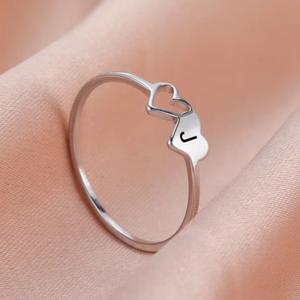 Initial Letter Ring for Women Stainless Steel A-Z Alphabet Double Heart Finger Ring Fashion Wedding Jewelry Couple Gift callie chain necklace men meteor pendant donkiss photo locket thanos pill medusa bff elephant naruto khabalah symmetry lab charm silver