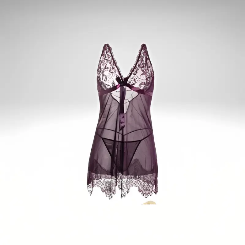 Gaun Malam Wanita Renda Transparan DressLingerie Motif Bunga Fit Tidur 1177 5