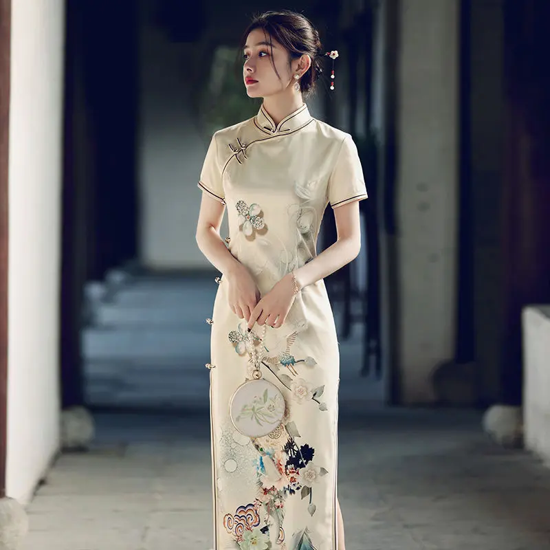 Cải tiến Retro Sườn xám thanh lịch, Váy trẻ, Cô gái dài Sườn xám Women Dress