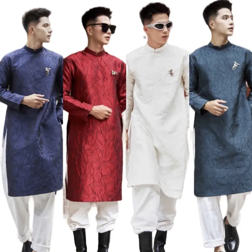 Áo dài Cách Tân Nam Tafta Dệt Màu Đỏ, Xanh, Trắng, Kem