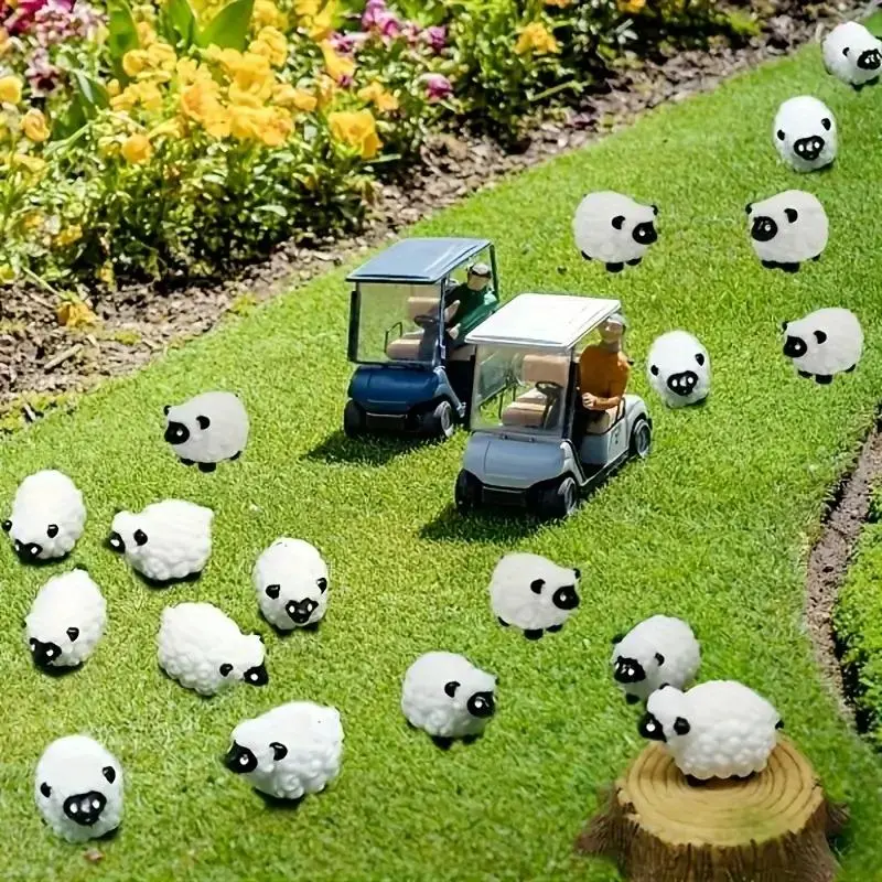 Mini Sheep Design Resin Figurines, 10pcs Cute Little Figurines, Fairy Outdoor Moss Ornaments, Landscape Figurines, Garden DIY Ornament Accessories 6