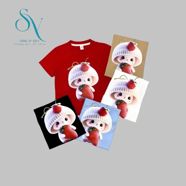 Áo thun thỏ dâu tây chất vải coton mêm mịn thoáng mát cho bé từ 13-44kg