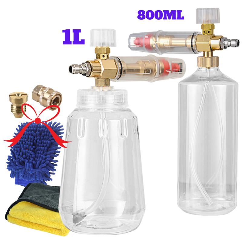 Bình Foam Tạo Bọt Tuyết Trong Suốt Cho Máy Rửa Xe 800ML-1L Tặng Quà 4 Món