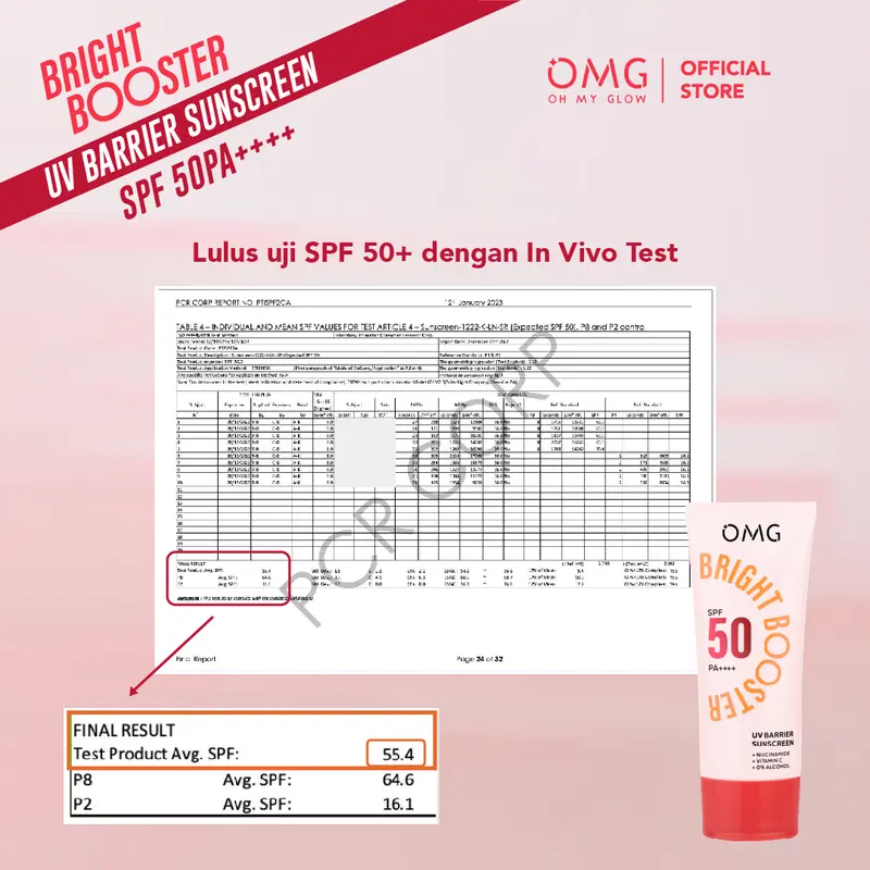 [6.6 MEGA SALE] OMG Oh My Glow Bright Booster UV Barrier Sunscreen 25 Ml SPF 50 PA+++  - Untuk Semua Jenis Kulit - Tone Up Sunscreen - Ringan, Cepat Meresap, Cerah Instan - Mengandung Niacinamide & Vitamin C - Sunblock, Tabir Surya 7