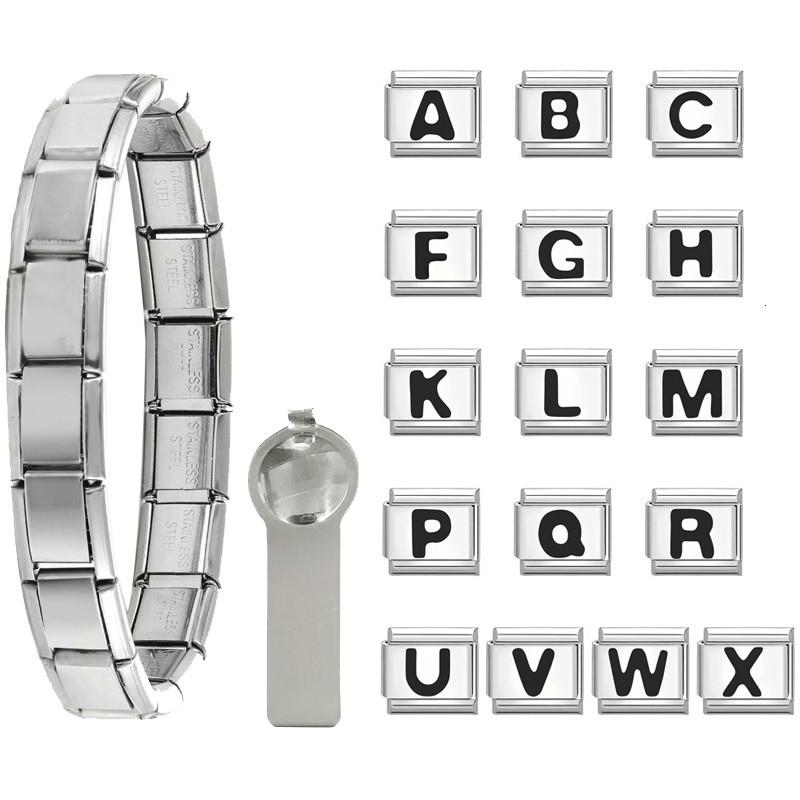 Vòng Tay Quyến Rũ Ý, Chữ A-Z Màu Đen, Vòng Tay 9mm, Thép Không Gỉ, Phụ Kiện Tự…