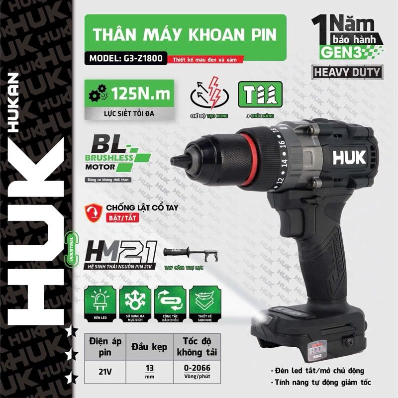 Thân Máy Khoan Hukan Z1800 HM-G3-Z1800 Đầu Autolock Có Khoá Trục, Động Cơ không than lực 125Nm