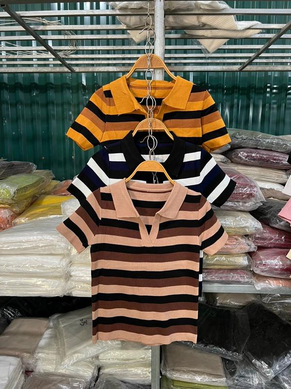 Áo len mongtoghi nữ polo SỌC TO Women Top Sọc Kẻ