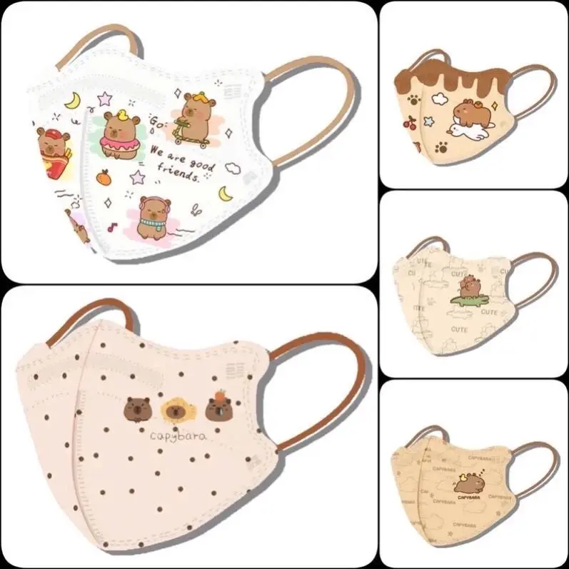 Combo 50 cái khẩu trang 4D hoạt hình Capybara cho bé từ 3-10 tuổi