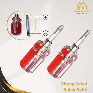 Obeng Cebol Bolak Balik 2 Inci / Obeng Mini Plus Minus 2 Way / Obeng Stubby Transparan 2 In 1