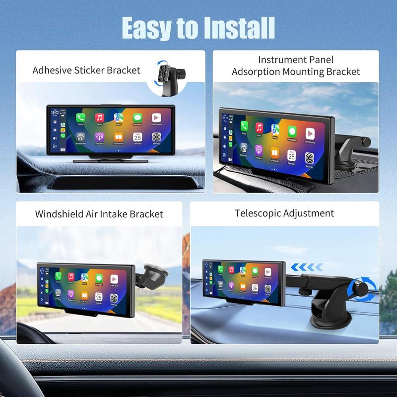 Product Introduction of 10.2 Inch Wireless Car Player, Portable Car Player with Adjustable & Detachable Mount, 4K Dash Cam & 1080P Backup Camera, HD IPS Touchscreen, GPS Navigation, Bluetooth-compatible, Car Stereo, Radio 4