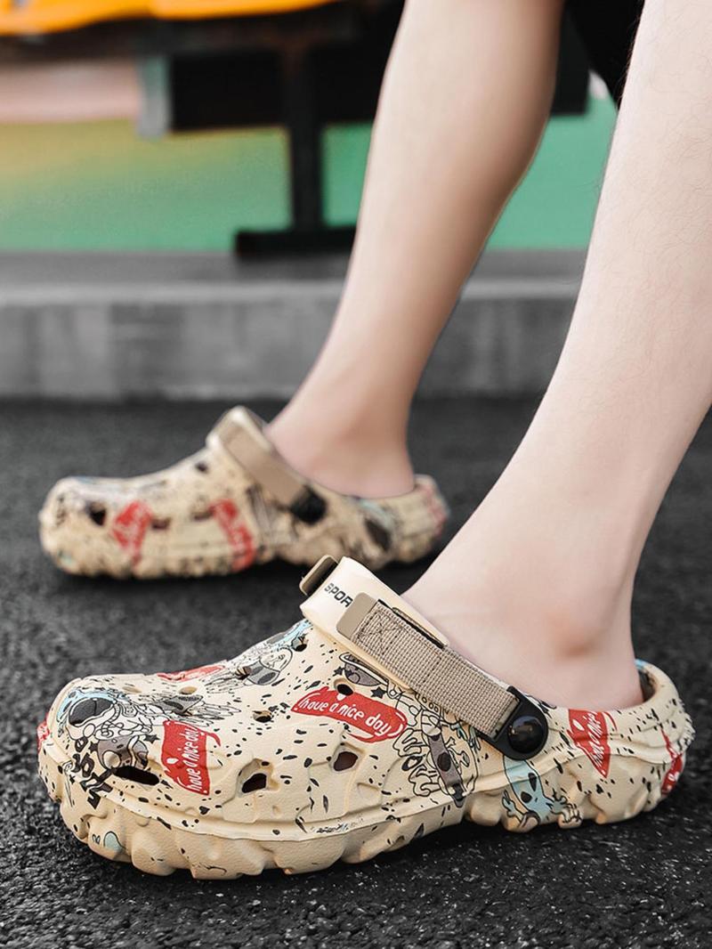 Product Introduction of Men's Fashionable Graffiti Pattern Slides, Casual Comfortable Breathable Slippers for Summer, Male All-match Round Toe Slippers for Daily Wear, Walking Shoes 6