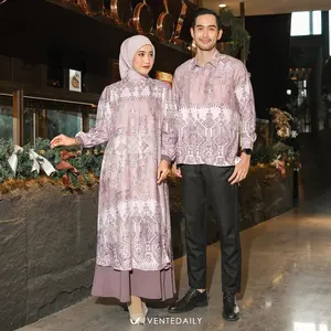 Maeza Couple Baju Sarimbit Cowok Cewek Terbaru Lebaran 2025 Couple Gamis Kemeja Koko Muslim Lengan Panjang Kondangan Elegan Syari by Ventedaily - Dusty
