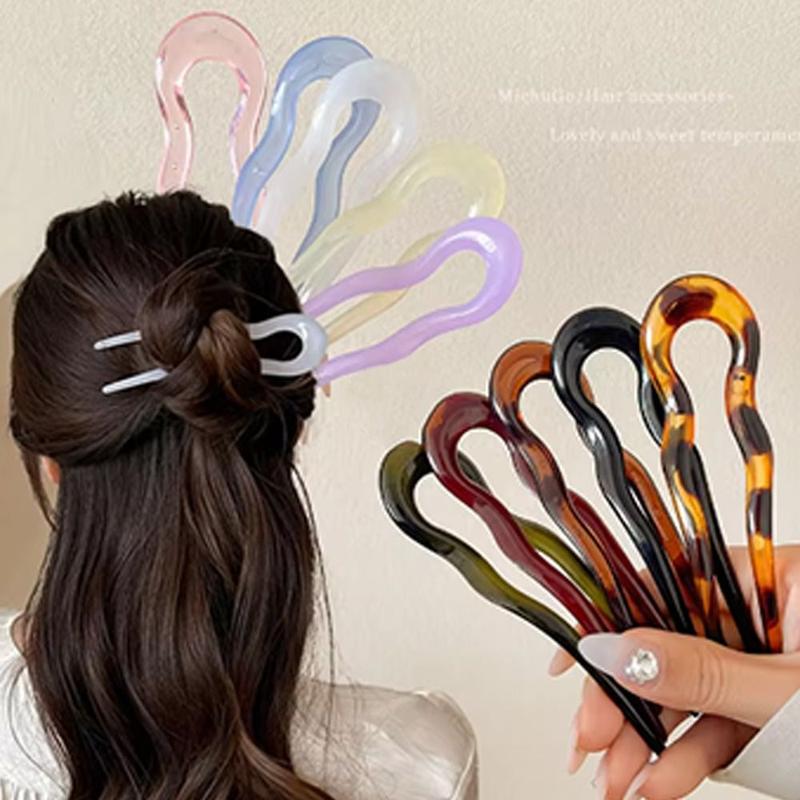 Product Introduction of Fashion U-Shaped Hair Fork Geometric Design Tortoiseshell Hairpin Headwear Acetate Hair Sticks for Women Girls 10