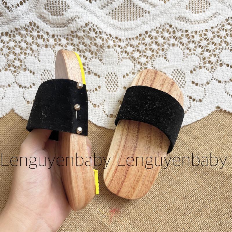 Guốc mộc, guốc gỗ, ruốc gỗ sành điệu cho bé FREESHIP Quai nhung êm chân, đế gỗ mịn, có xốp chống trượt Voi Sandal Kem Dép Sandal