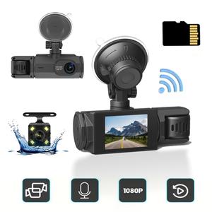 3-Lens Dash Cam, WiFi Car DVR Camera with 32GB SD Card, 1080P HD Dash Cam with Loop Recording, Video Surveillance for Car, Truck, SUV