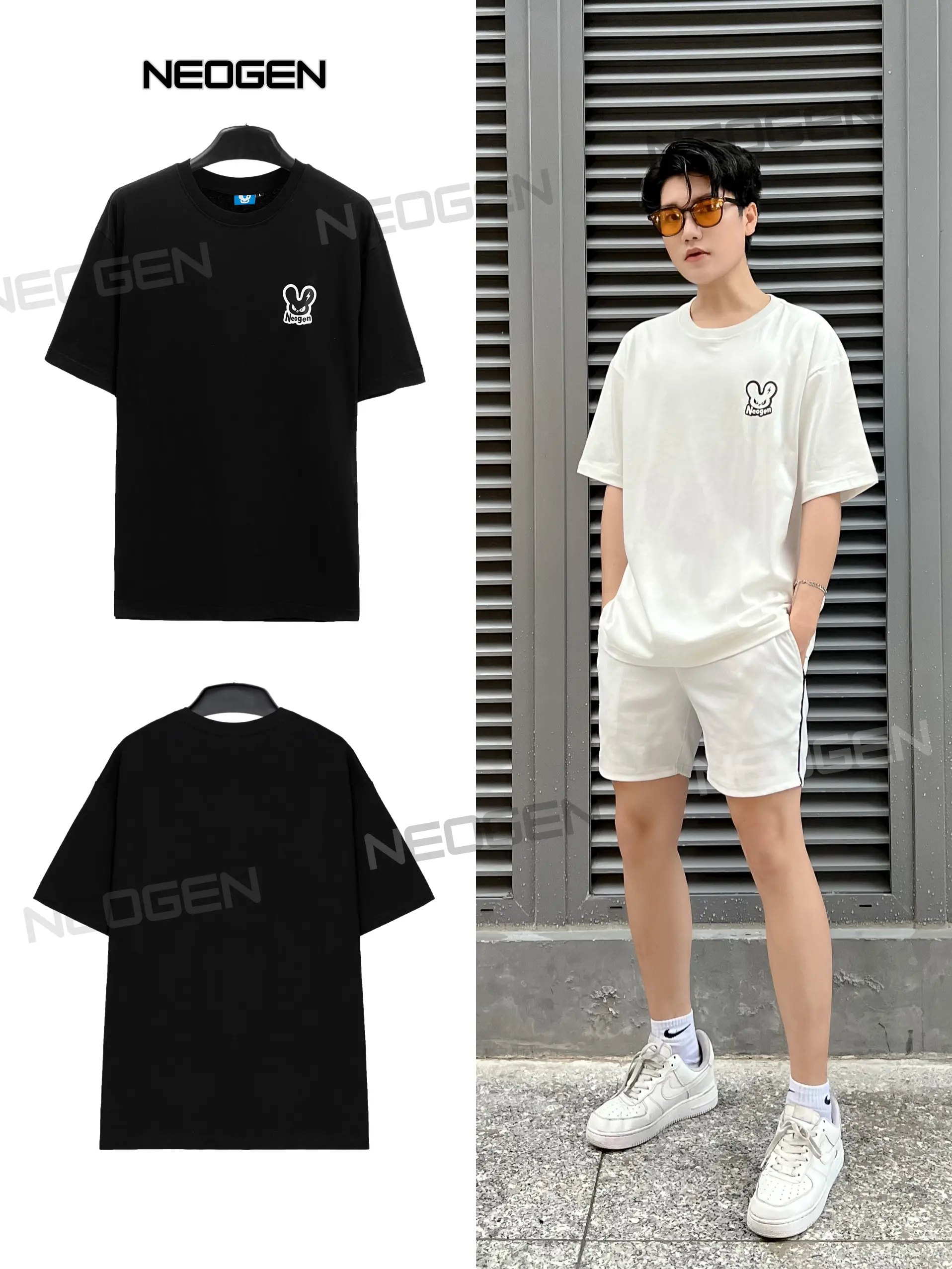 Áo Thun Lạnh Nam Nữ NEOGEN NT01, áo phông đen trắn basic chất cotton form rộng cổ tròn unisex