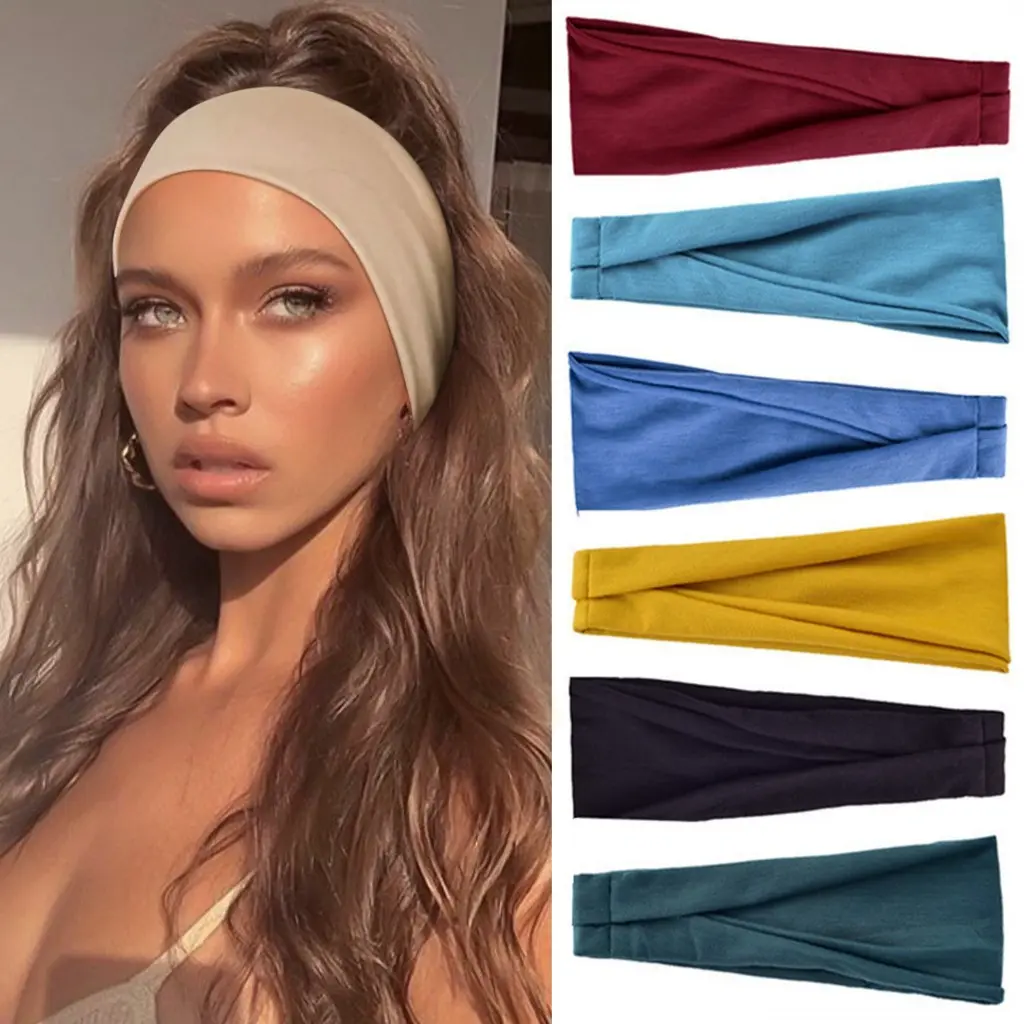Women Solid Color Elastic Headbands Yoga Sports Headbands Vintag Hair Accessories