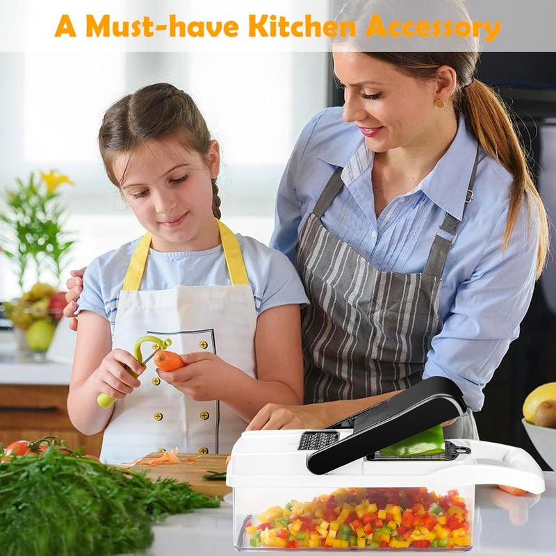 Product Introduction of Vegetable Chopper, 1 Set Multifunctional Vegetable Cutter with Container & Blades & Egg Separator, Kitchen Gadgets for Home Use, Utensils 6