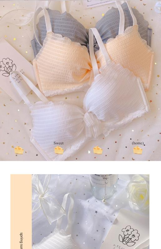 Product Introduction of Fairy Floating Small Chest Push up Breast Holding Anti-Sag Bra Wireless Student Girl Lace Underwear Set 17