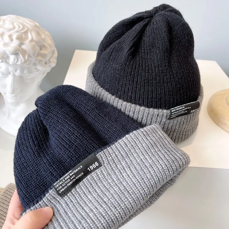Topi Winter Double Side Knitted Beanie Hat Musim Dingin Kupluk Korean Style Unisex Pria Wanita 2