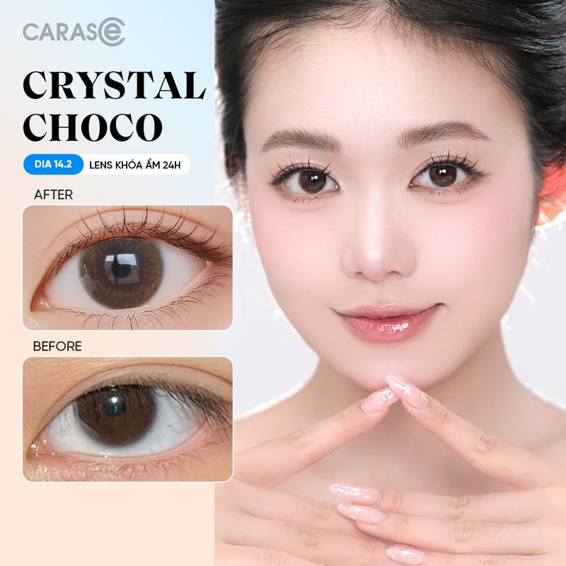 Kính áp tròng khoá ẩm 24H 1 Tháng Màu Nâu Trầm CARASE, Lens cận CRYSTAL CHOCO (1 bên mắt)