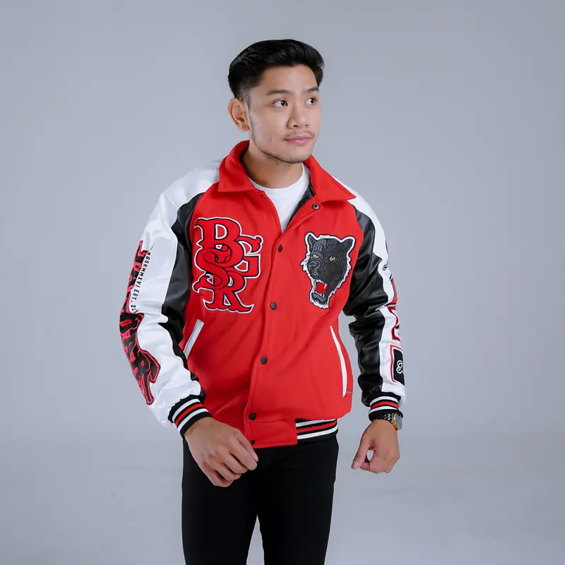 Jaket Varsity Baseball Jacket Vintage Windbreaker Bordir Tebal Jaguar Premium BGSR Terbaru Pria Wanita Bomber Distro Casual Cowok Keren Fleece Sweater Hitam 1