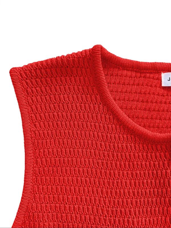 Women's Plain Button Pocket Vest Jacket, Casual Sleeveless Round Neck Knit Top for Summer, Ladies Clothes for Daily Wear 5