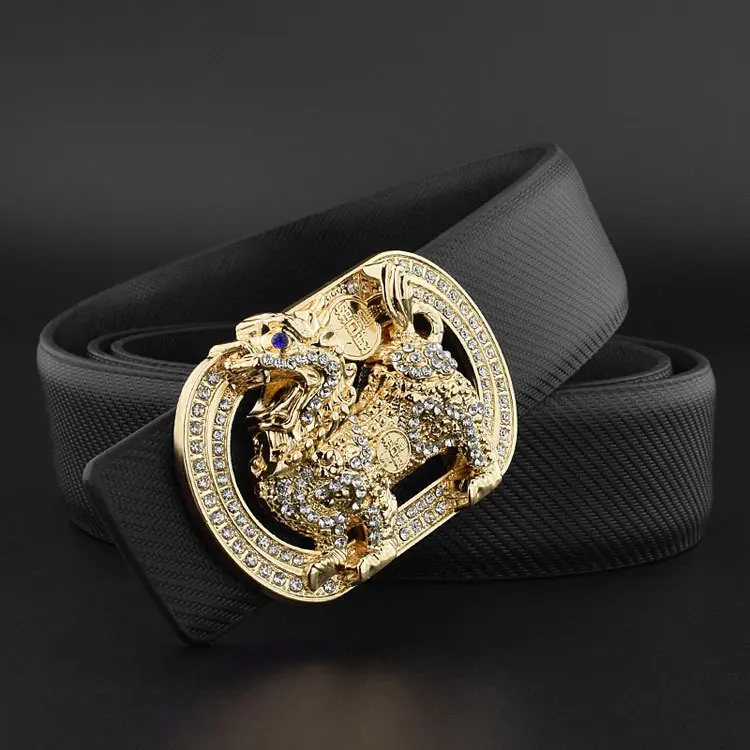 Ddiamante Buckle Head Belt Men White Genuine Leather Fashion Trendy Belt Trendy Men's Smooth Buckle Hair Stylist Pant Belt