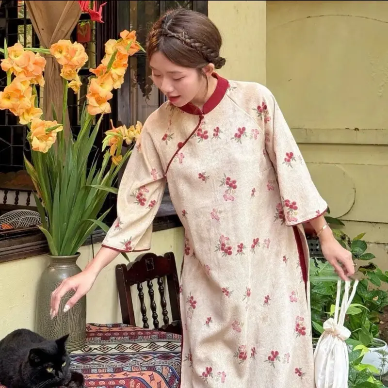 [ SẴN HÀNG ] Áo dài cách tân Tử Kì nhung chéo - Áo dài Saam 4