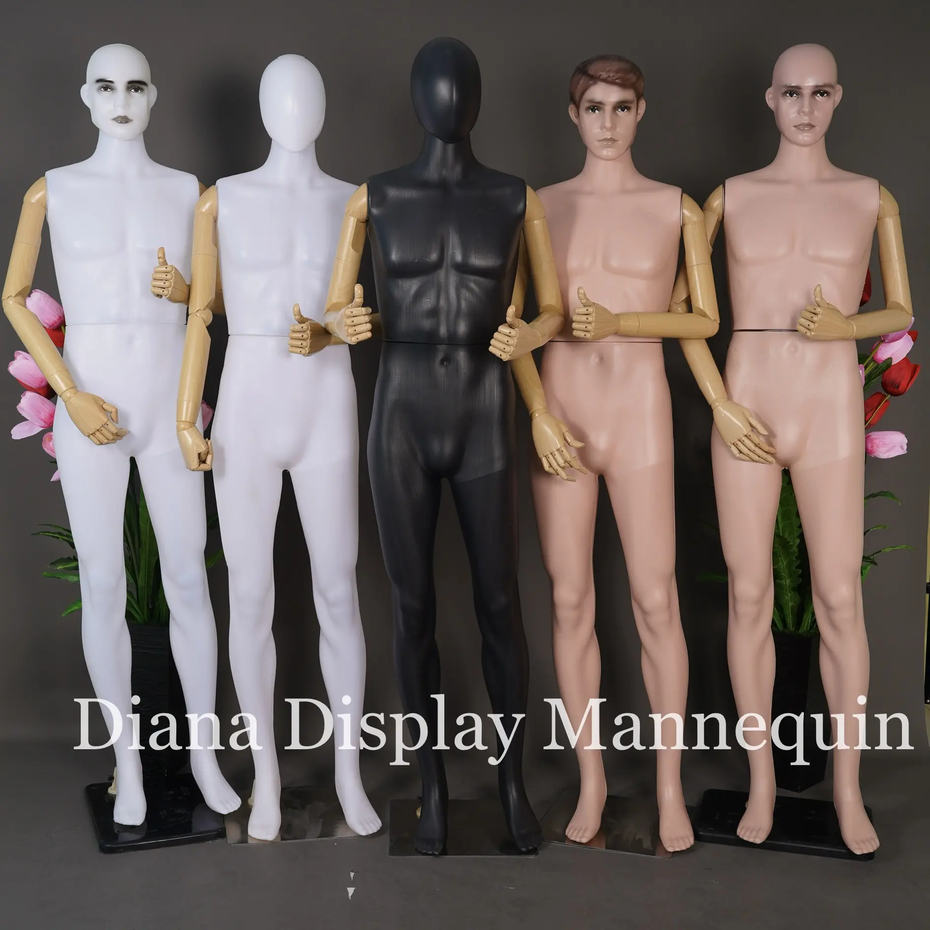 MANEKIN FULLBODY PRIA DENGAN TANGAN ROBOT PLASTIK MOTIF KAYU ATAU EMAS