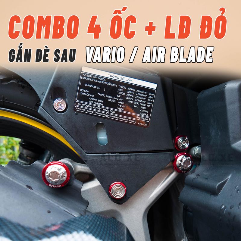 Combo 4 ốc Salaya Inox 304 gắn dè sau xe Vario/Click 125/150 và Air Blade 125/150/160(Tặng 1 con tán và 1 long đền) Phụ Kiện Phụ Tùng ab 160 xemay