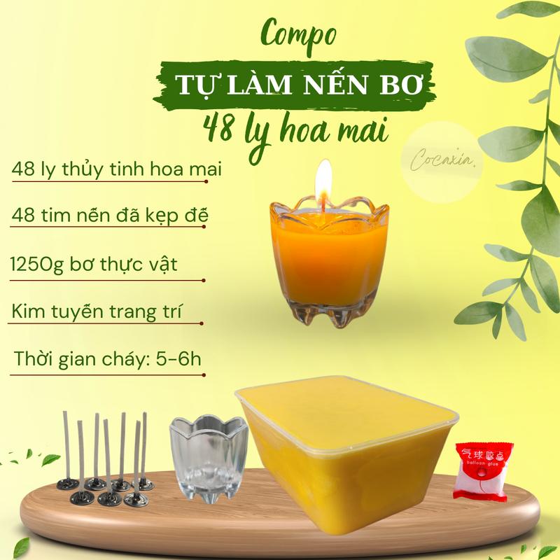 Compo nguyên liệu làm nến bơ nến thờ cúng 48 ly hoa mai 30ml/ly Diy