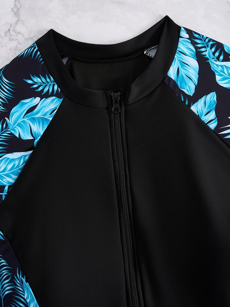 Product Introduction of 【Plus Size】 Leaf Print One-piece Swimsuit, Casual Comfy Breathable Swimwear for Beach Holiday Vacation, Women's Swimsuit for All Seasons 8