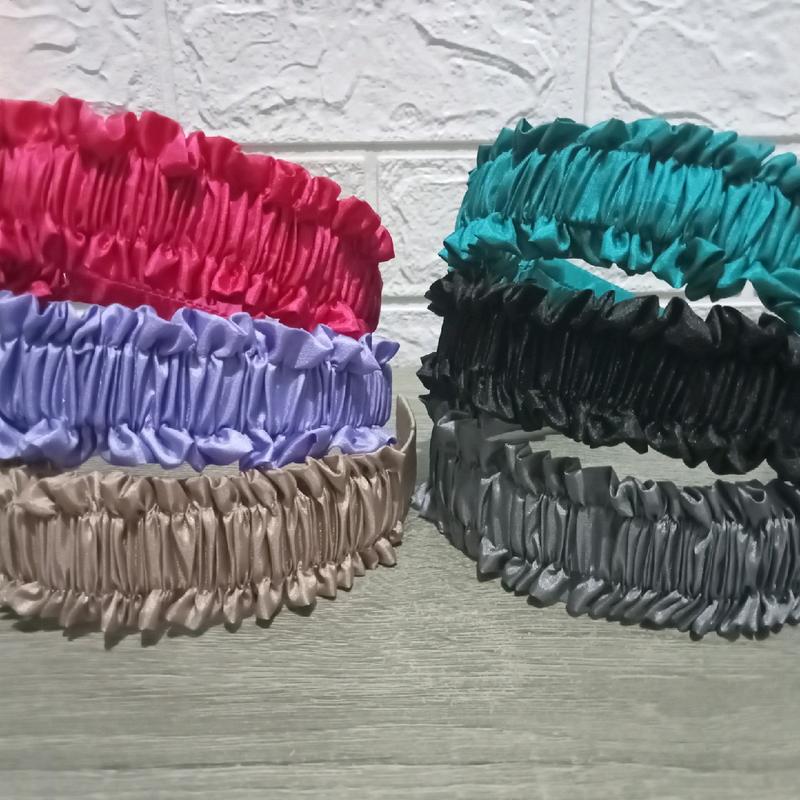 Bando Rufle Korea Nagita Slavina - 12 pcs Headbands, Gaya Korea, Bahan Batang Anti Patah, Bahan Kain Satin Velvet 3
