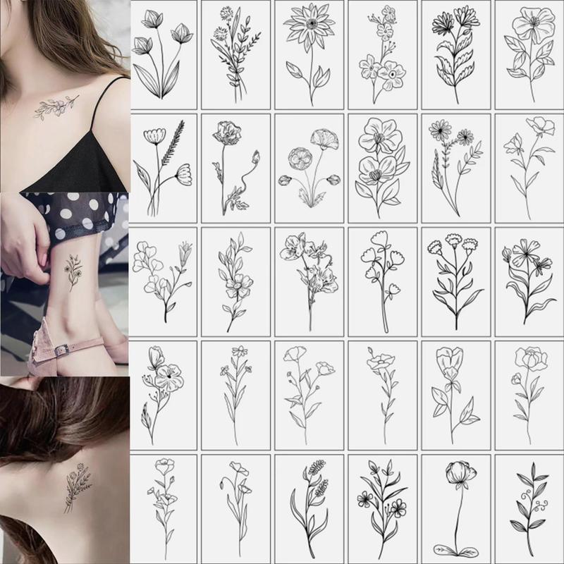 Product Introduction of Flower Pattern Temporary Tattoo Sticker, 30pcs/set Fashion Temporary Tattoo Sticker, Body Art Sticker for Women & Men 2